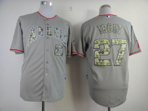 Angels of Anaheim #27 Mike Trout Grey USMC Cool Base Stitched MLB Jersey